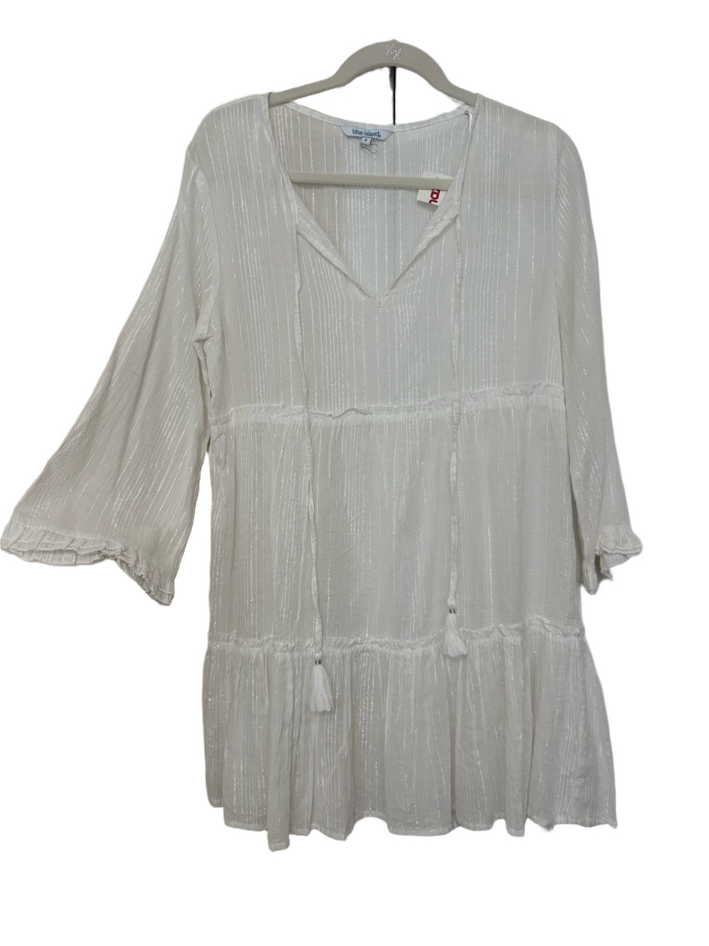 blue island White Sheer Silver Embellished Beach Cover Up